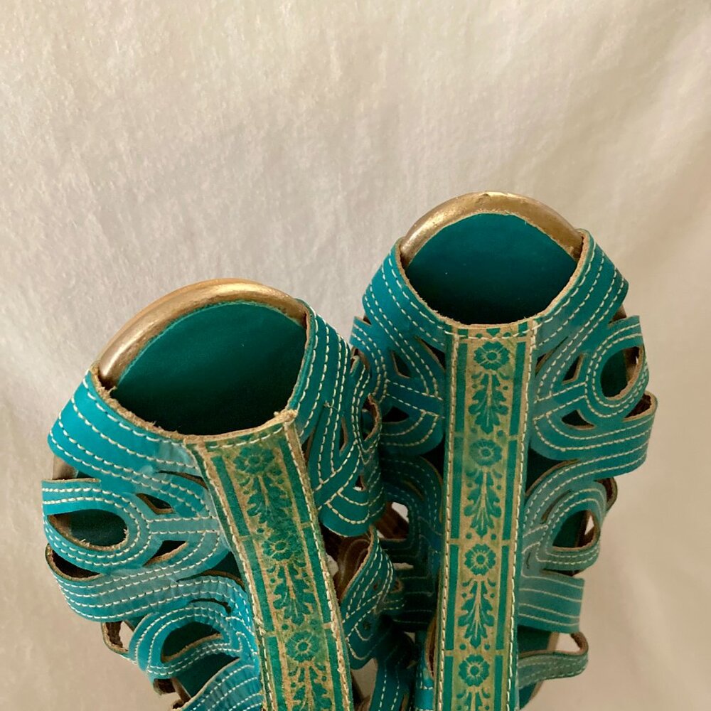WOMENs SZ 37 (7) L'ARTISTE by Spring Step, Turquoise Leather Sandals - Picture 3 of 6